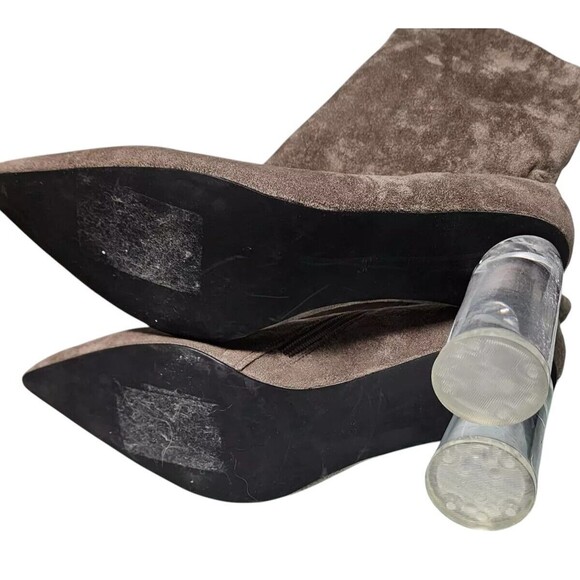 Jeffrey Campbell Lustful Suede Bootie Lucite Heel Size 9.5 Taupe Side Zip - Picture 5 of 7